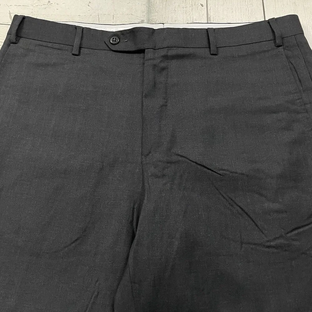 Zanella Todd Men's W36 x L30 Dark Grey Wool Flat Front Cuffed Dress Pants